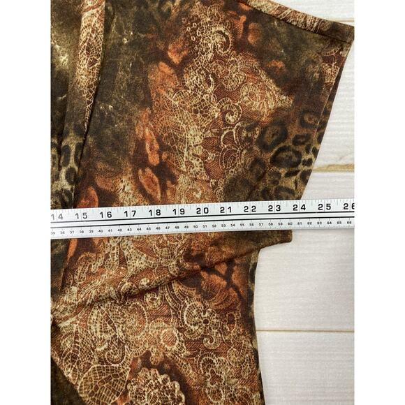 Chico's Cardigan Sz 2 L Brown Animal Print Tie Front USA Made Retro 90s Y2K Knit - Picture 8 of 10